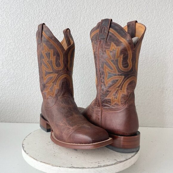 Rod Patrick Mens Cowboy Boots 13.5B Perro Loco Brown Leather Western Square Toe - Picture 1 of 13